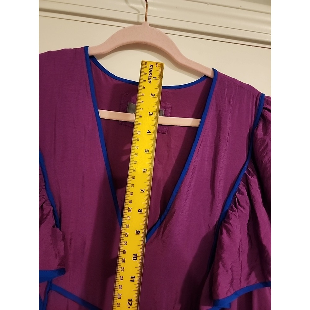 Anthropologie Mimi Flutter Sleeve Tipped Midi Dress Purple L Full Tiered Fuschia - Picture 5 of 10